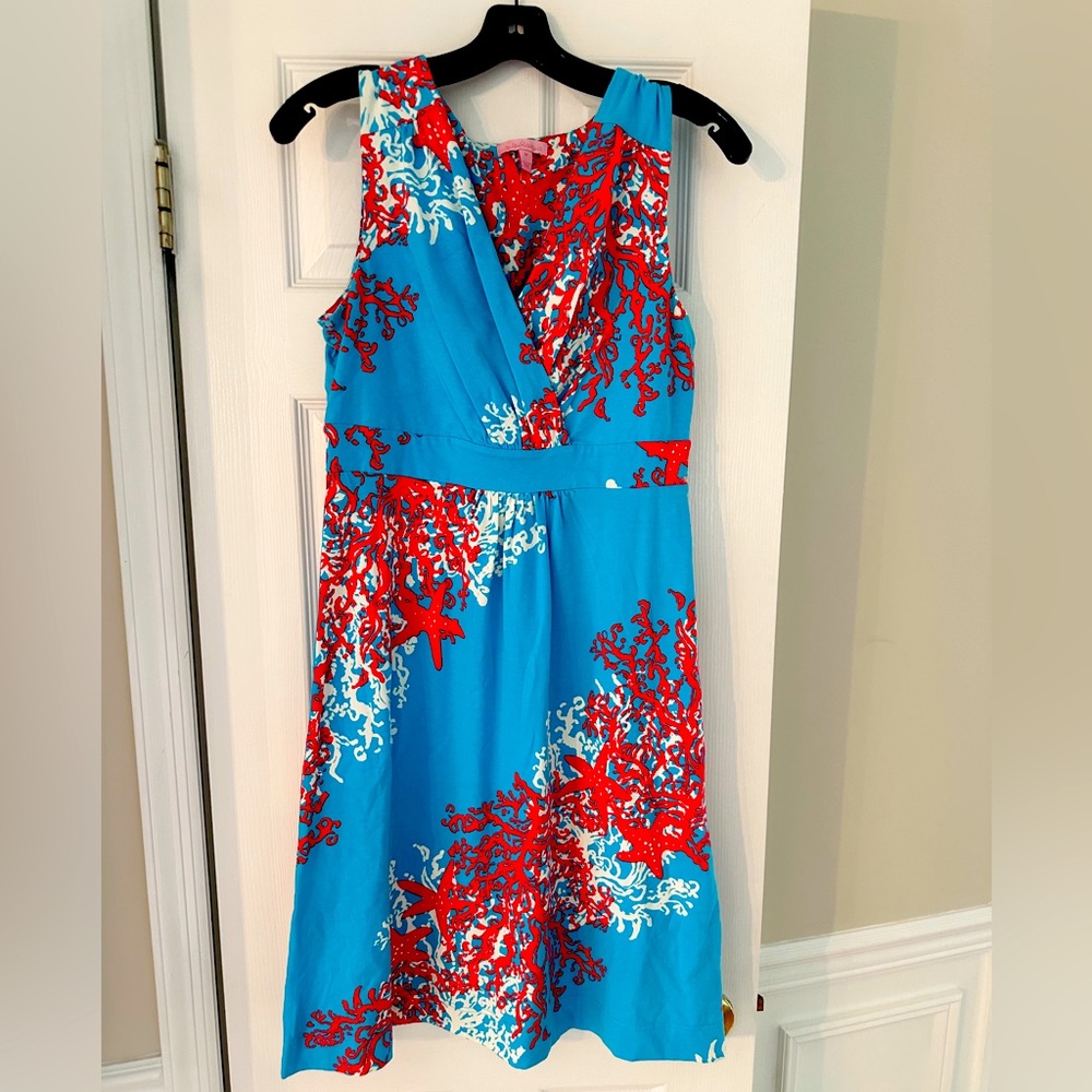 Lilly Pulitzer Stretch V Neck Dress in Coral Print